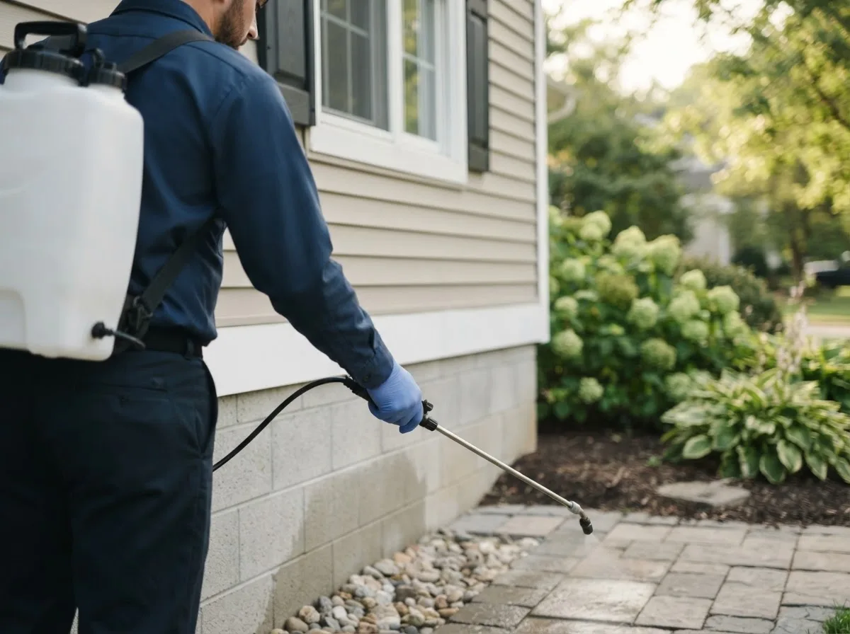 Pest control technician inspecting a home in Armstrong, IL